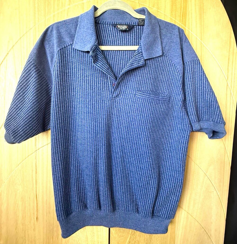 Knightsbridge Mens L Blue Short Sleeve Polo Shirt Pocket Solid Knit Pullover